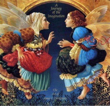  Botticelli Pintura Art%C3%ADstica - Dos ángeles discutiendo la fantasía de Botticelli